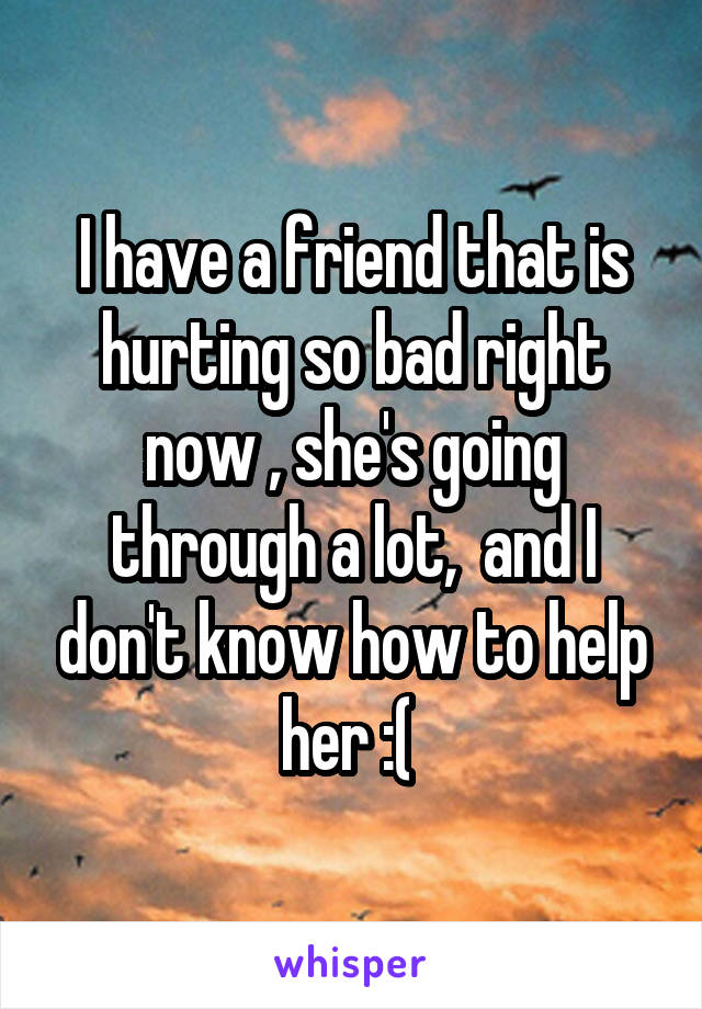 I have a friend that is hurting so bad right now , she's going through a lot,  and I don't know how to help her :( 