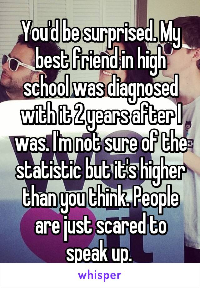 You'd be surprised. My best friend in high school was diagnosed with it 2 years after I was. I'm not sure of the statistic but it's higher than you think. People are just scared to speak up. 