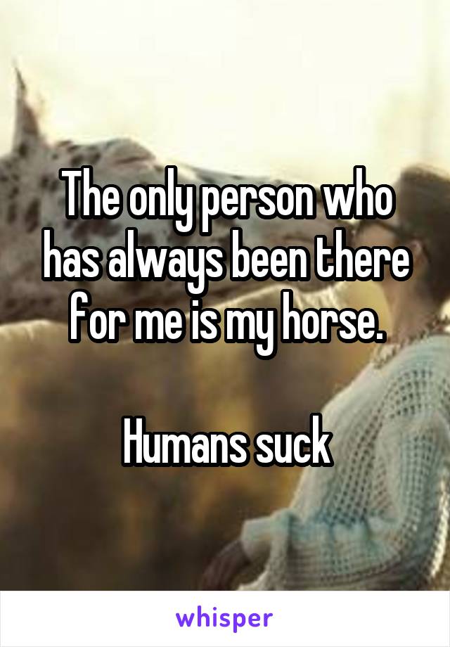 The only person who has always been there for me is my horse.

Humans suck