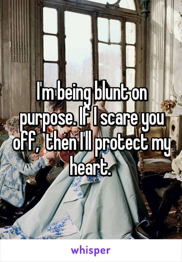 I'm being blunt on purpose. If I scare you off,  then I'll protect my heart. 