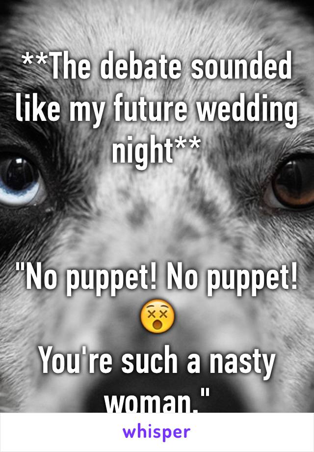 **The debate sounded like my future wedding night**


"No puppet! No puppet! 😵 
You're such a nasty woman."