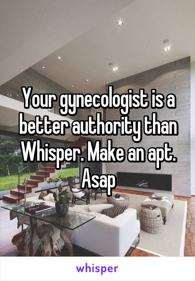 Your gynecologist is a better authority than Whisper. Make an apt. Asap