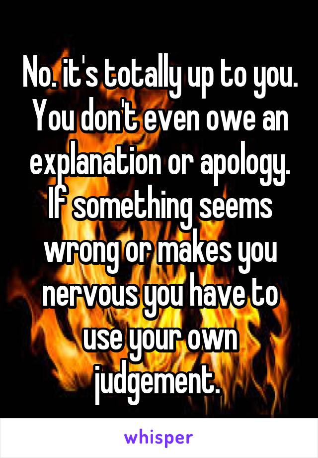 No. it's totally up to you. You don't even owe an explanation or apology. If something seems wrong or makes you nervous you have to use your own judgement. 