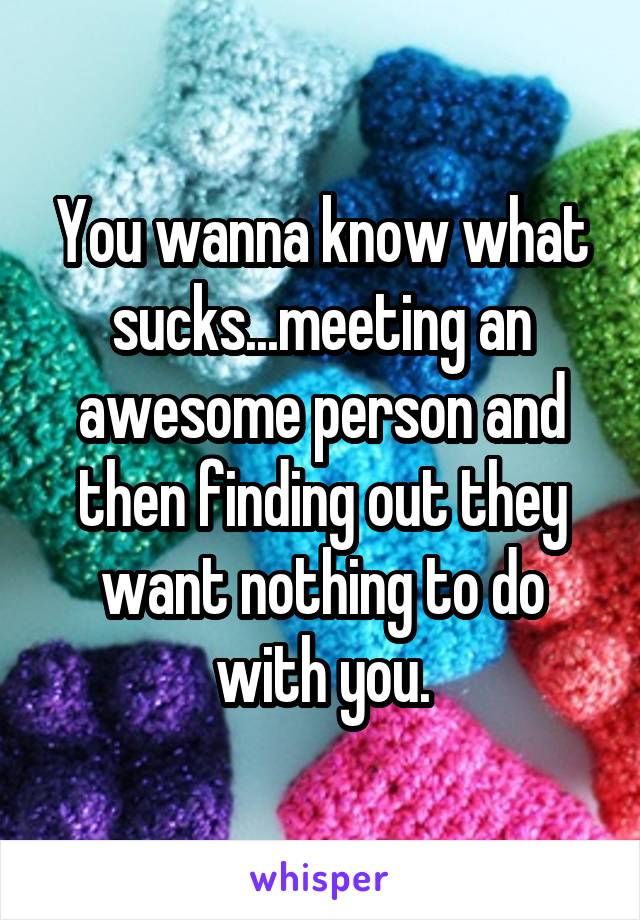 You wanna know what sucks...meeting an awesome person and then finding out they want nothing to do with you.