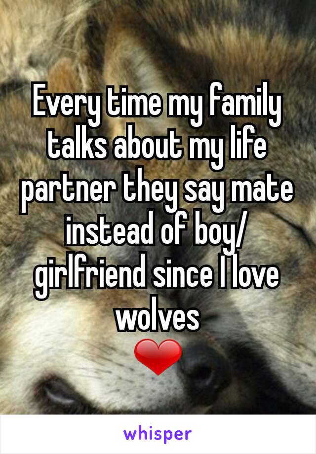 Every time my family talks about my life partner they say mate instead of boy/girlfriend since I love wolves
❤