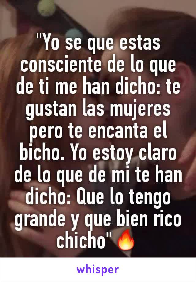 "Yo se que estas consciente de lo que de ti me han dicho: te gustan las mujeres pero te encanta el bicho. Yo estoy claro de lo que de mi te han dicho: Que lo tengo grande y que bien rico chicho"🔥