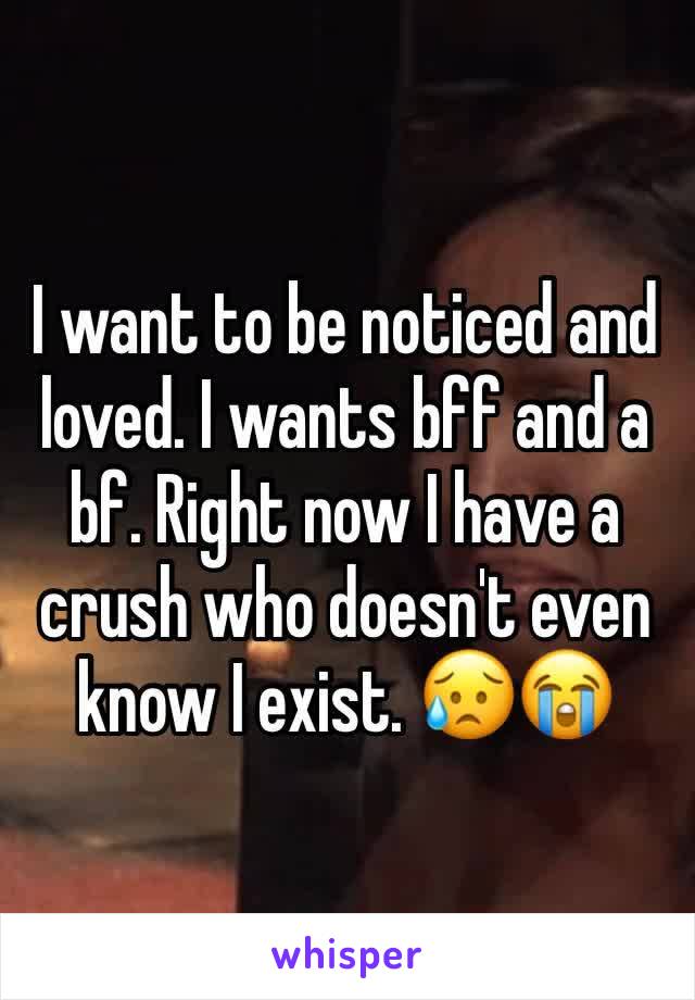 I want to be noticed and loved. I wants bff and a bf. Right now I have a crush who doesn't even know I exist. 😥😭