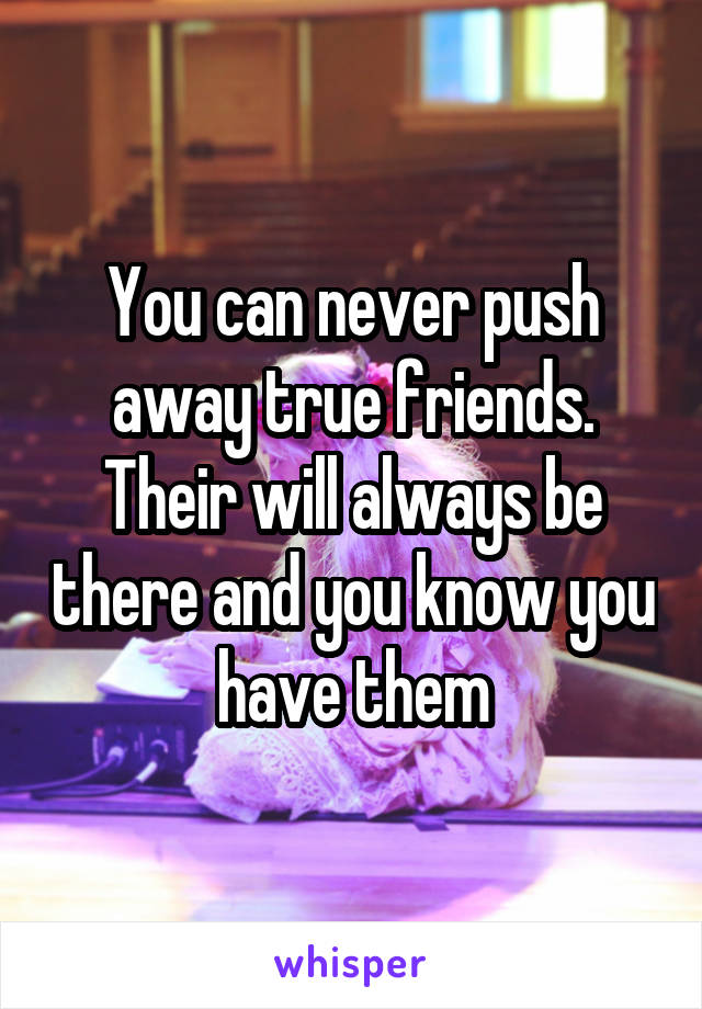 You can never push away true friends. Their will always be there and you know you have them