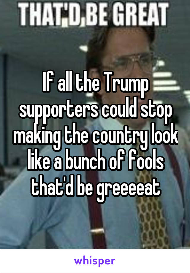 If all the Trump supporters could stop making the country look like a bunch of fools that'd be greeeeat