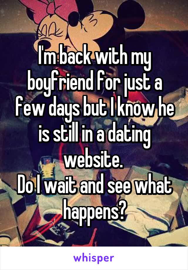 I'm back with my boyfriend for just a few days but I know he is still in a dating website. 
Do I wait and see what happens?