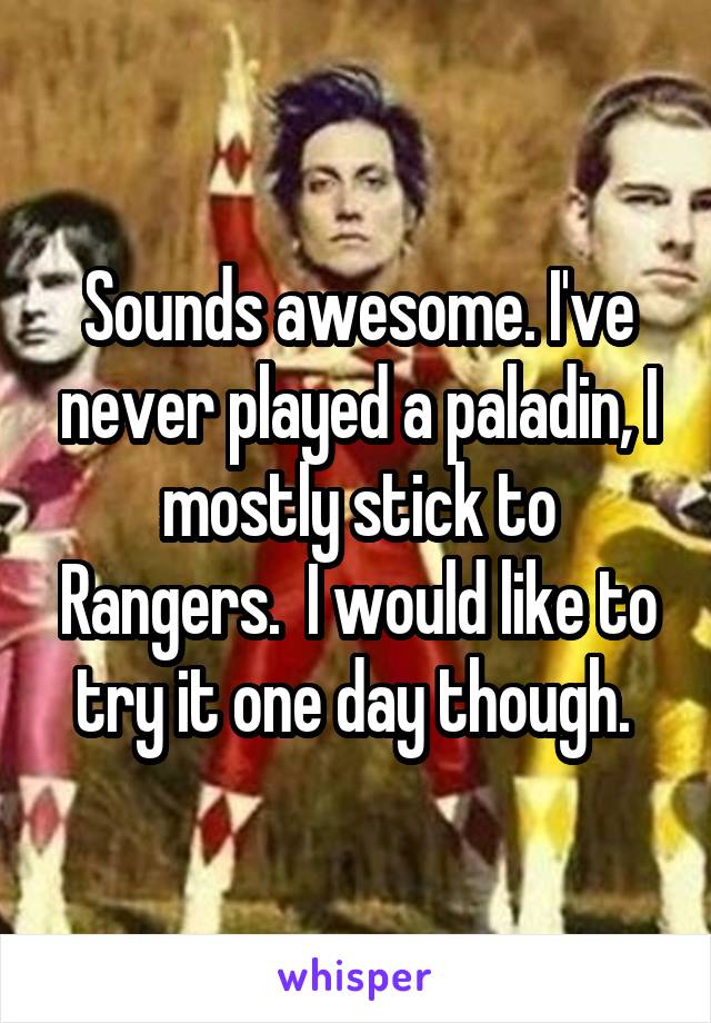 Sounds awesome. I've never played a paladin, I mostly stick to Rangers.  I would like to try it one day though. 