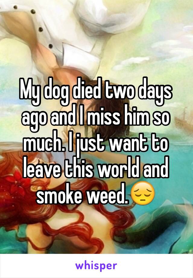 My dog died two days ago and I miss him so much. I just want to leave this world and smoke weed.😔