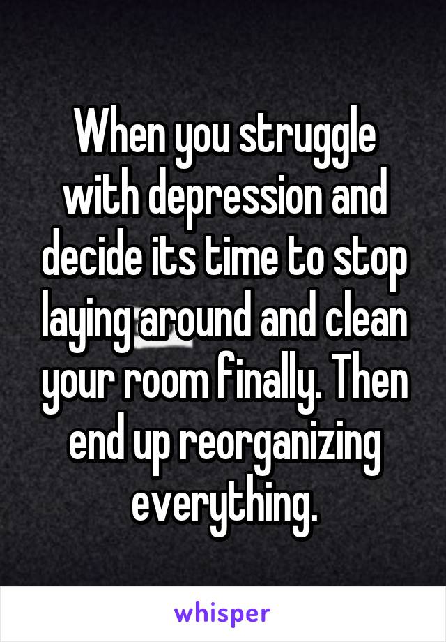 When you struggle with depression and decide its time to stop laying around and clean your room finally. Then end up reorganizing everything.