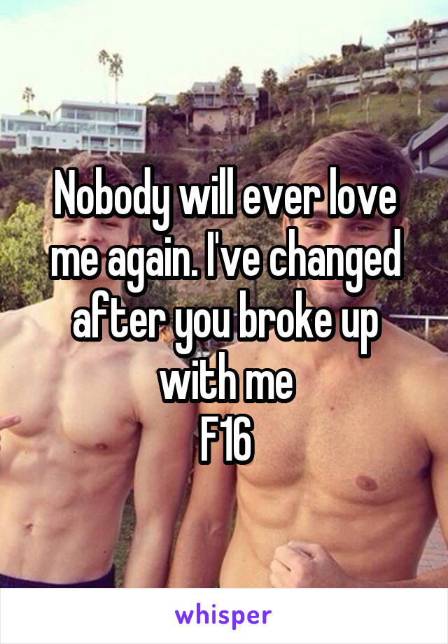 Nobody will ever love me again. I've changed after you broke up with me
F16