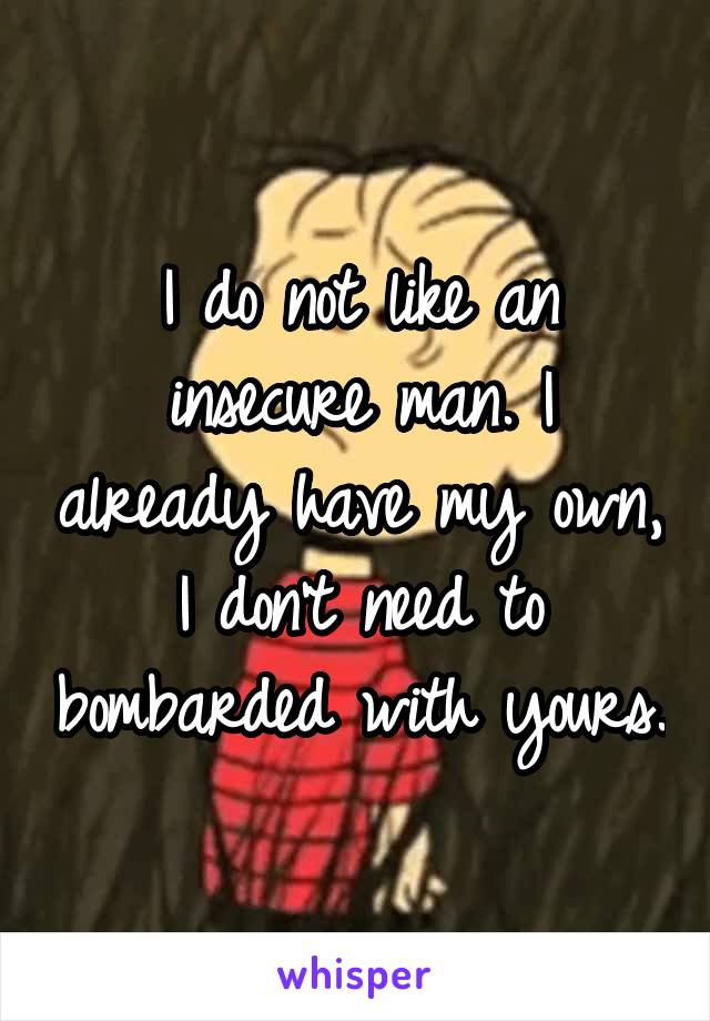 I do not like an insecure man. I already have my own,
I don't need to bombarded with yours.