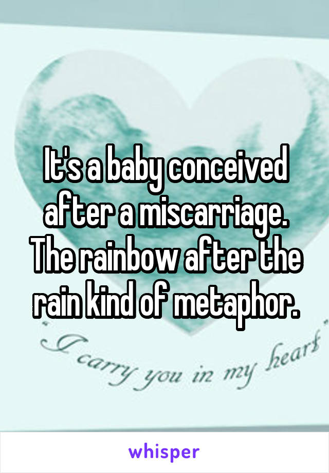 It's a baby conceived after a miscarriage. The rainbow after the rain kind of metaphor.