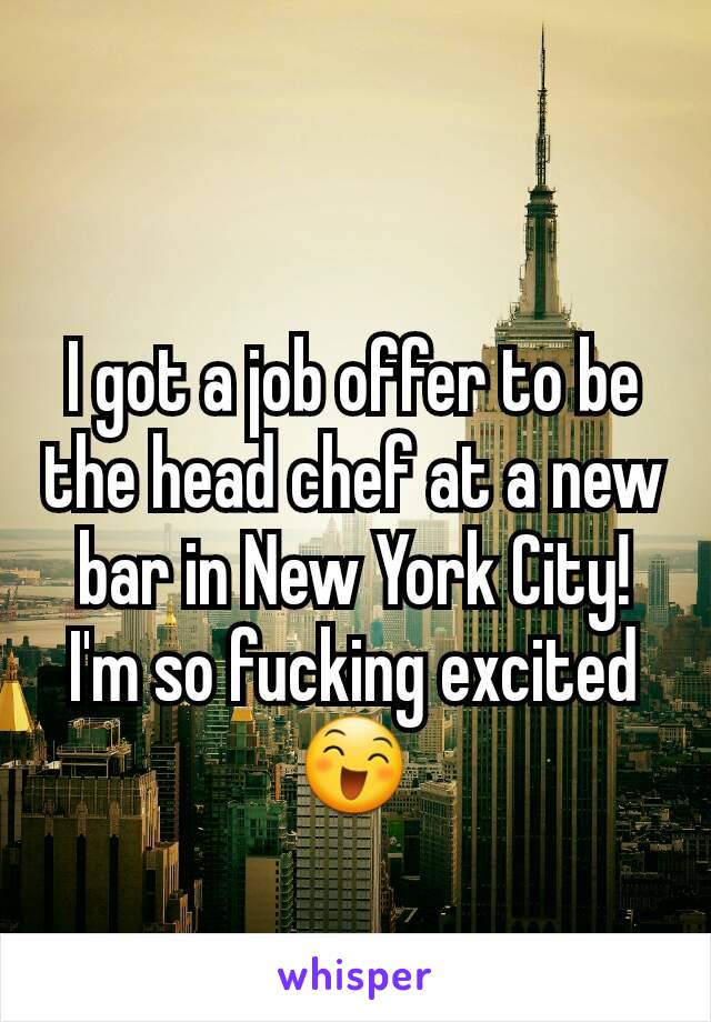 I got a job offer to be the head chef at a new bar in New York City! I'm so fucking excited😄