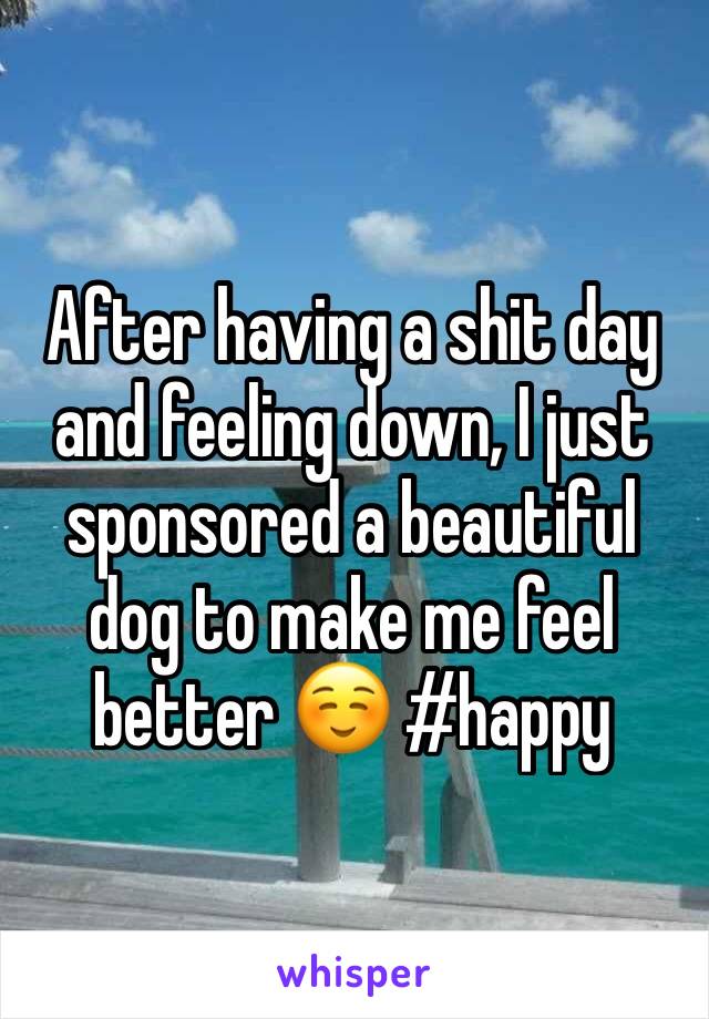 After having a shit day and feeling down, I just sponsored a beautiful dog to make me feel better ☺️ #happy