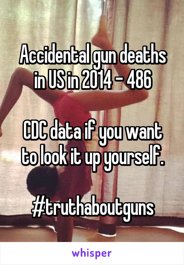 Accidental gun deaths in US in 2014 - 486

CDC data if you want to look it up yourself.

#truthaboutguns