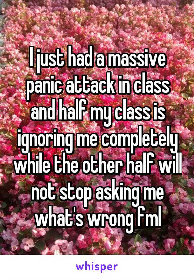 I just had a massive panic attack in class and half my class is ignoring me completely while the other half will not stop asking me what's wrong fml