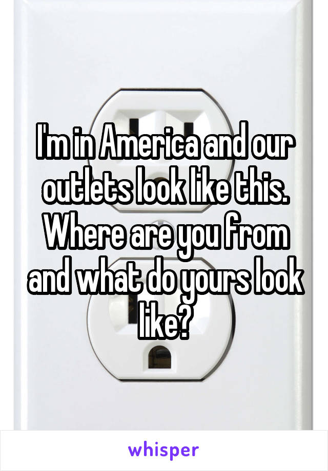 I'm in America and our outlets look like this.
Where are you from and what do yours look like?