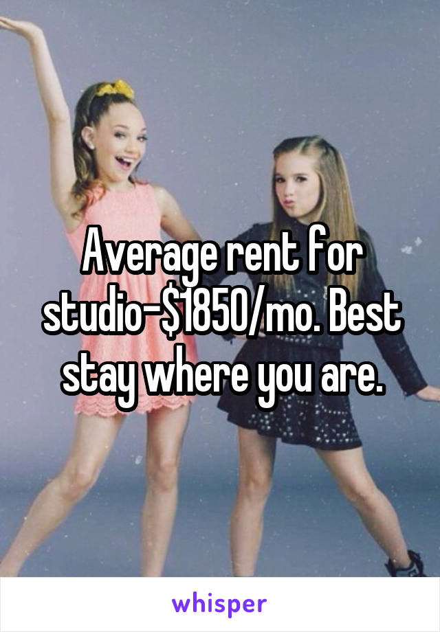 Average rent for studio-$1850/mo. Best stay where you are.