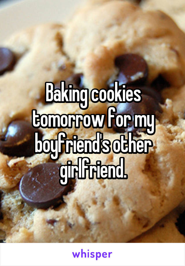 Baking cookies tomorrow for my boyfriend's other girlfriend.