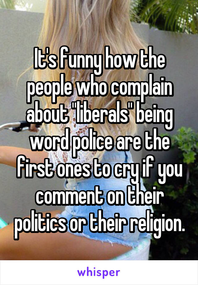 It's funny how the people who complain about "liberals" being word police are the first ones to cry if you comment on their politics or their religion.