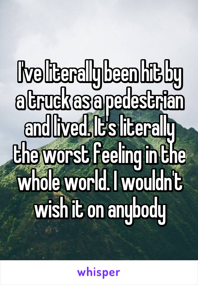 I've literally been hit by a truck as a pedestrian and lived. It's literally the worst feeling in the whole world. I wouldn't wish it on anybody