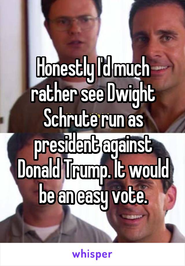 Honestly I'd much rather see Dwight Schrute run as president against Donald Trump. It would be an easy vote.