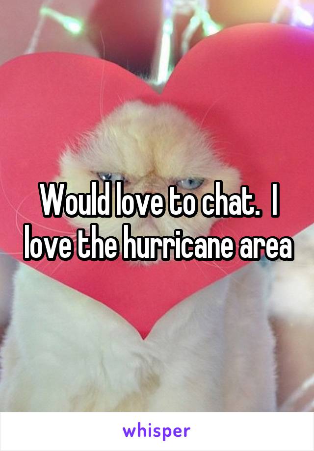 Would love to chat.  I love the hurricane area