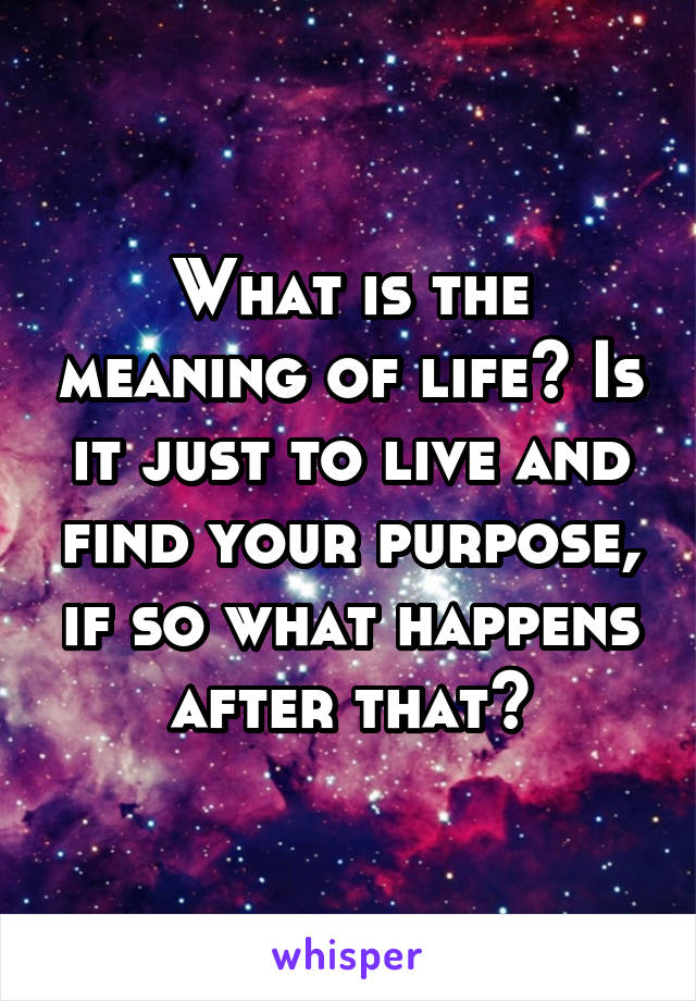 What is the meaning of life? Is it just to live and find your purpose, if so what happens after that?