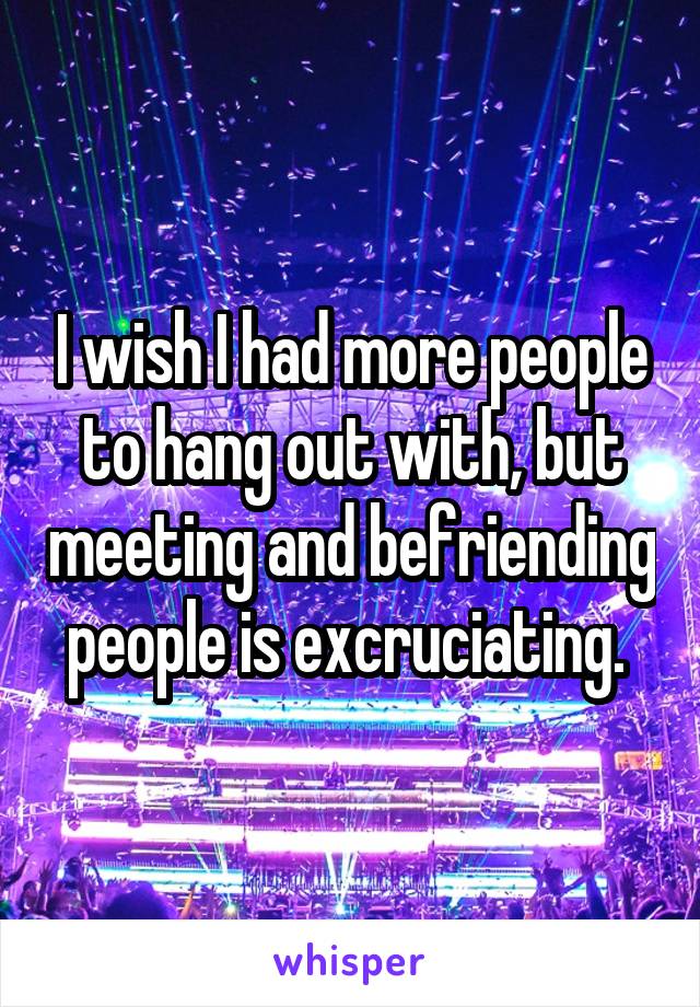 I wish I had more people to hang out with, but meeting and befriending people is excruciating. 