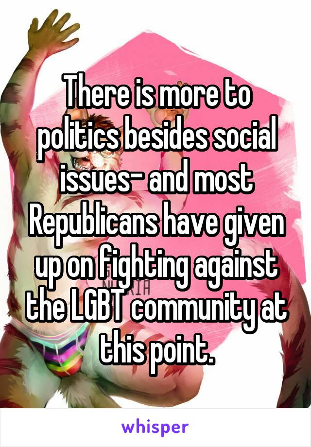 There is more to politics besides social issues- and most Republicans have given up on fighting against the LGBT community at this point.