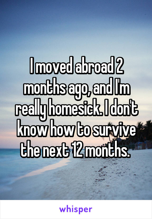 I moved abroad 2 months ago, and I'm really homesick. I don't know how to survive the next 12 months. 