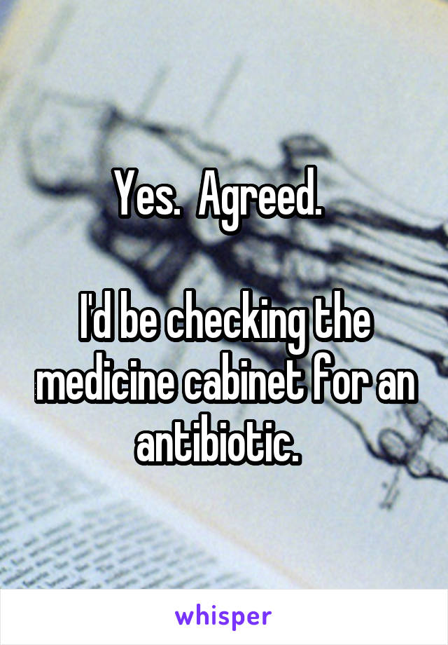 Yes.  Agreed.  

I'd be checking the medicine cabinet for an antibiotic.  