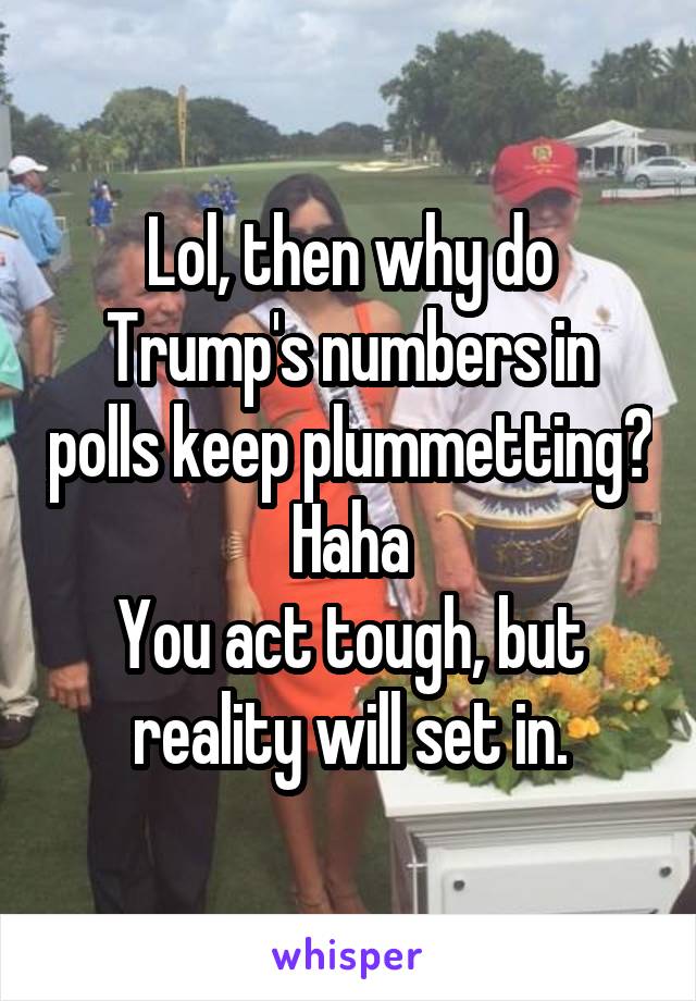 Lol, then why do Trump's numbers in polls keep plummetting?
Haha
You act tough, but reality will set in.
