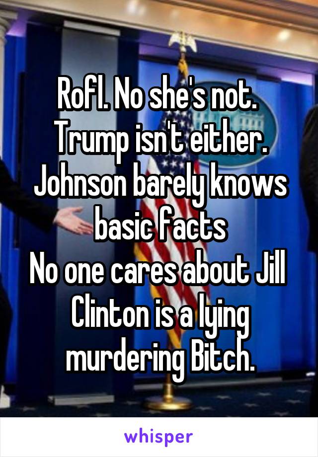 Rofl. No she's not.  Trump isn't either.
Johnson barely knows basic facts
No one cares about Jill 
Clinton is a lying murdering Bitch.