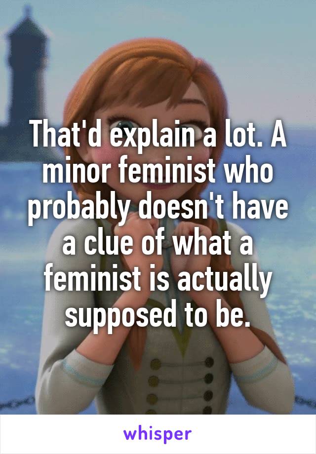 That'd explain a lot. A minor feminist who probably doesn't have a clue of what a feminist is actually supposed to be.