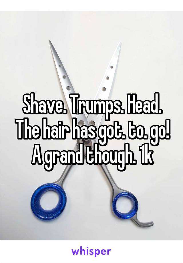 Shave. Trumps. Head. The hair has got. to. go! A grand though. 1k