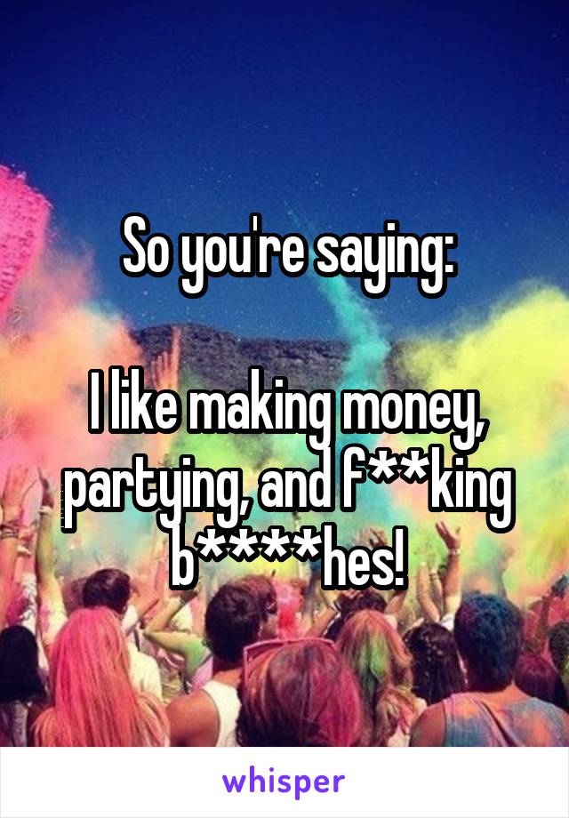 So you're saying:

I like making money, partying, and f**king b****hes!