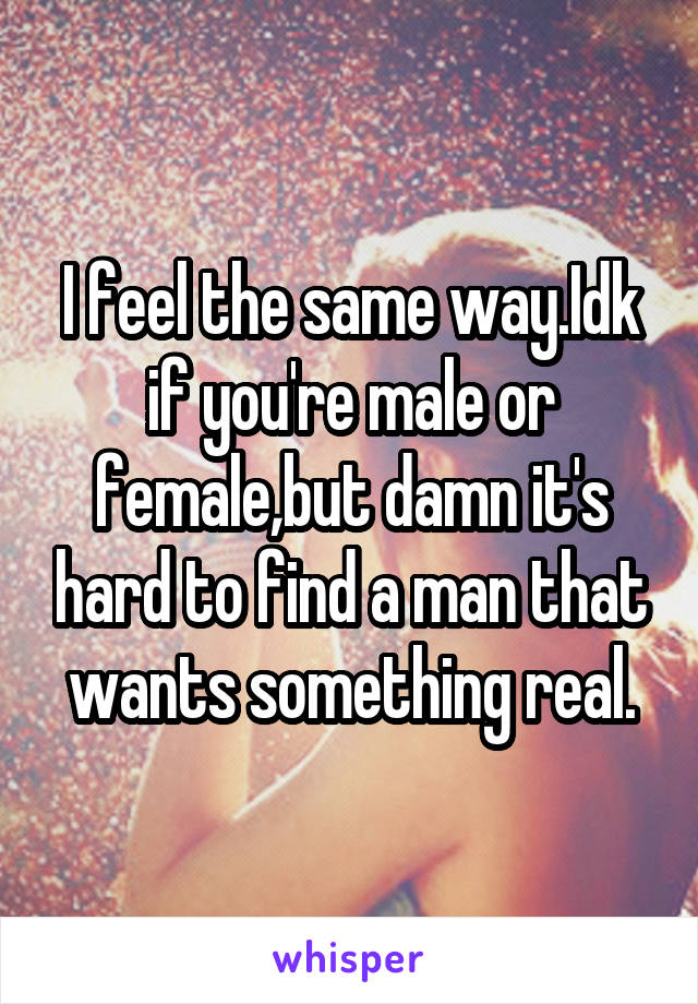 I feel the same way.Idk if you're male or female,but damn it's hard to find a man that wants something real.