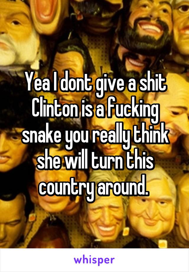 Yea I dont give a shit Clinton is a fucking snake you really think she will turn this country around. 