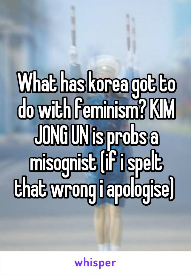 What has korea got to do with feminism? KIM JONG UN is probs a misognist (if i spelt that wrong i apologise) 