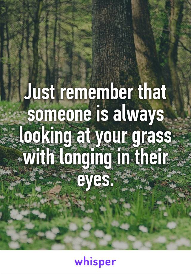 Just remember that someone is always looking at your grass with longing in their eyes.