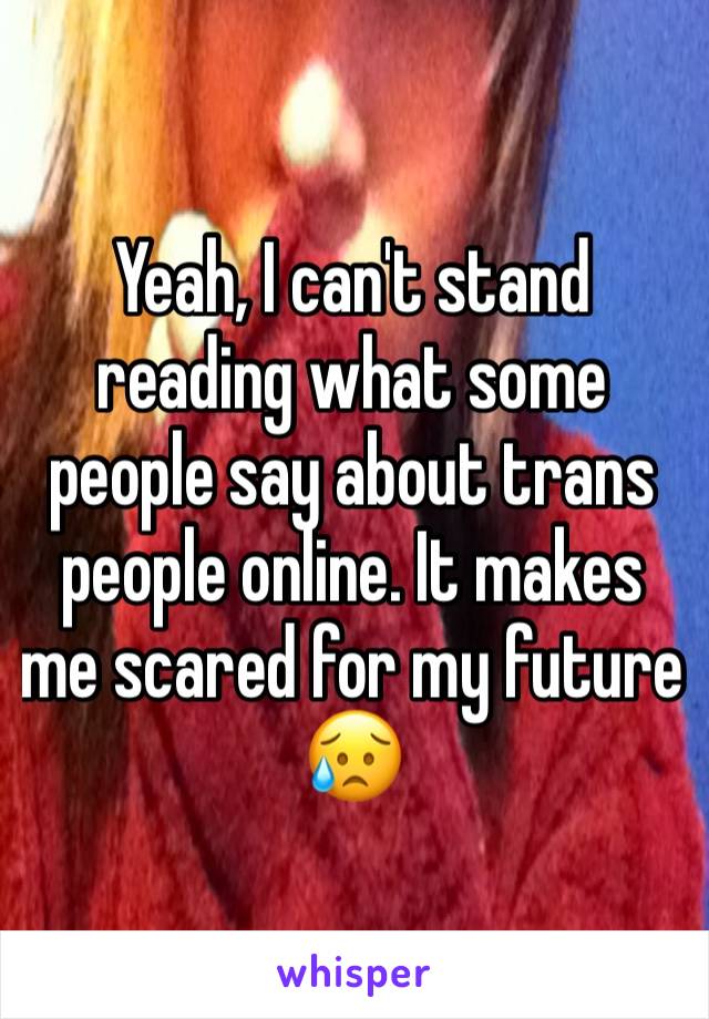 Yeah, I can't stand reading what some people say about trans people online. It makes me scared for my future 😥