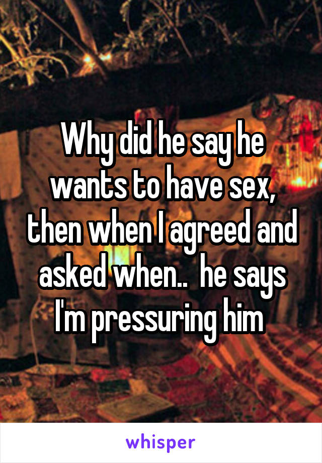Why did he say he wants to have sex, then when I agreed and asked when..  he says I'm pressuring him 