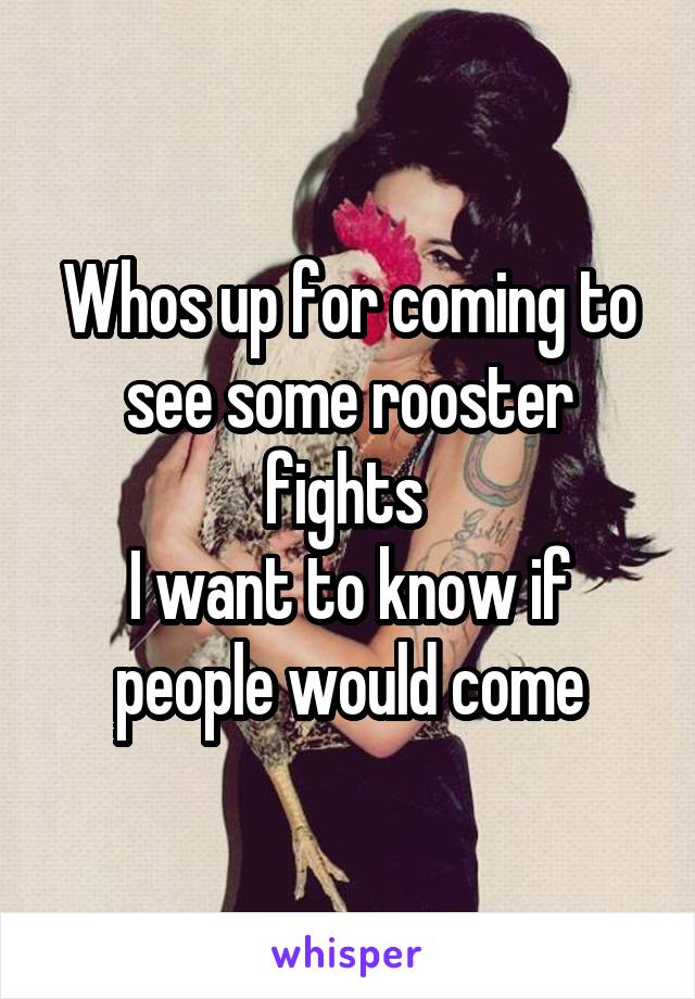 Whos up for coming to see some rooster fights 
I want to know if people would come