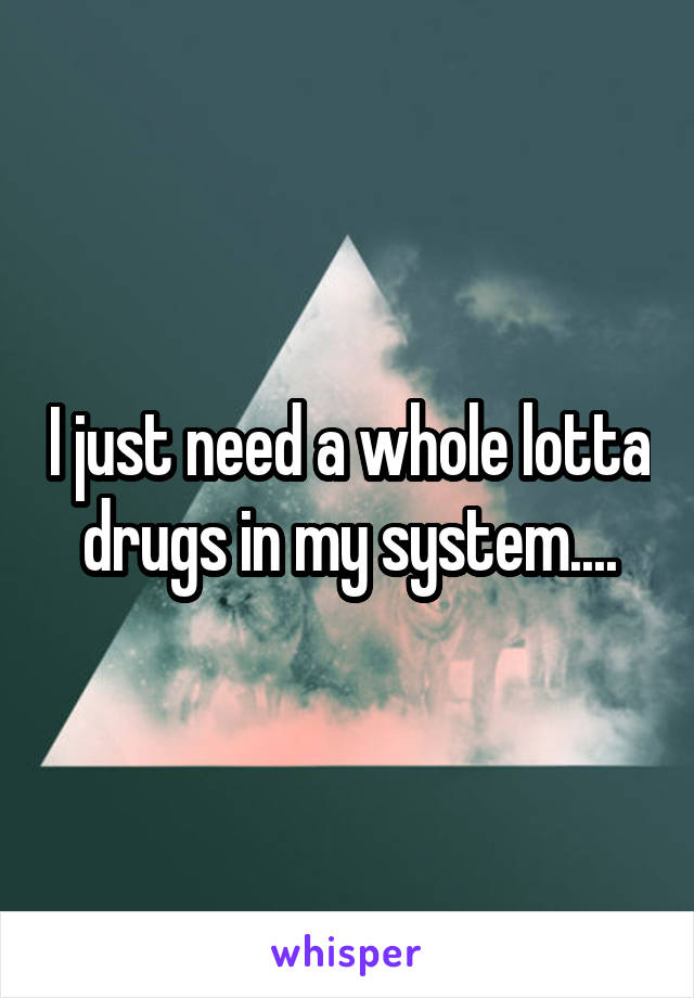 I just need a whole lotta drugs in my system....