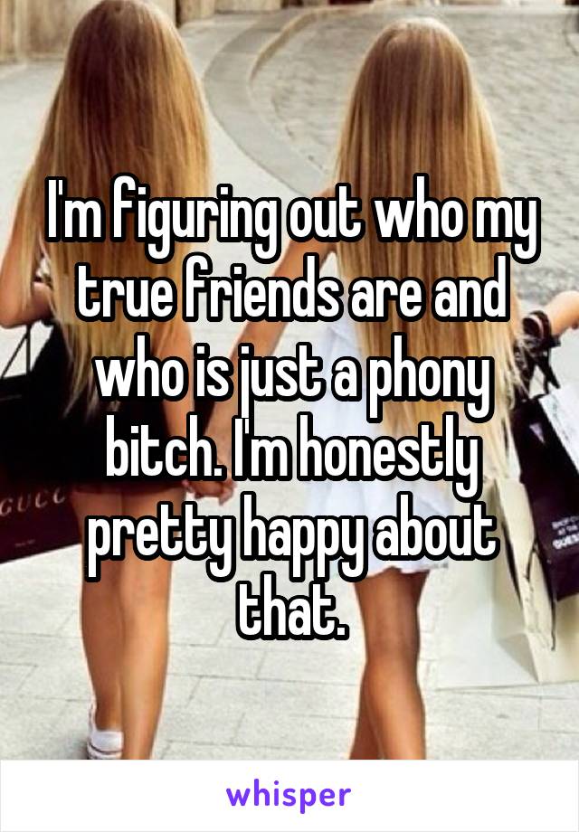 I'm figuring out who my true friends are and who is just a phony bitch. I'm honestly pretty happy about that.